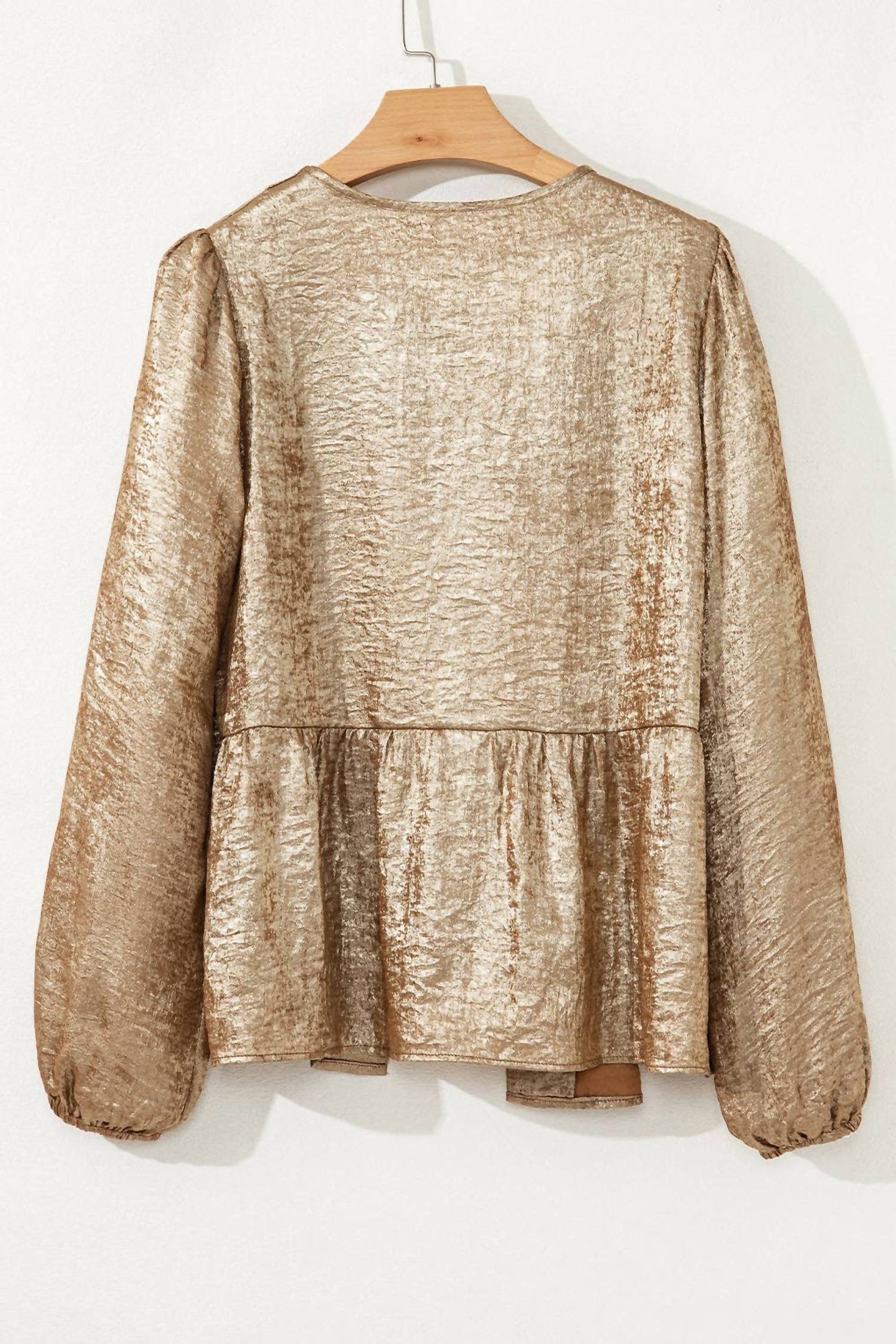 Shop Lala Loo Women's Tie Front Babydoll Blouse Top in gold - women's blouse - detail view