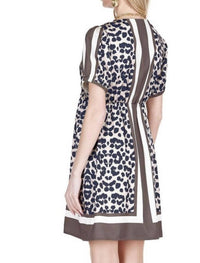 Joy Joy V-neck ring dress in leopard border - women's dress - detail view