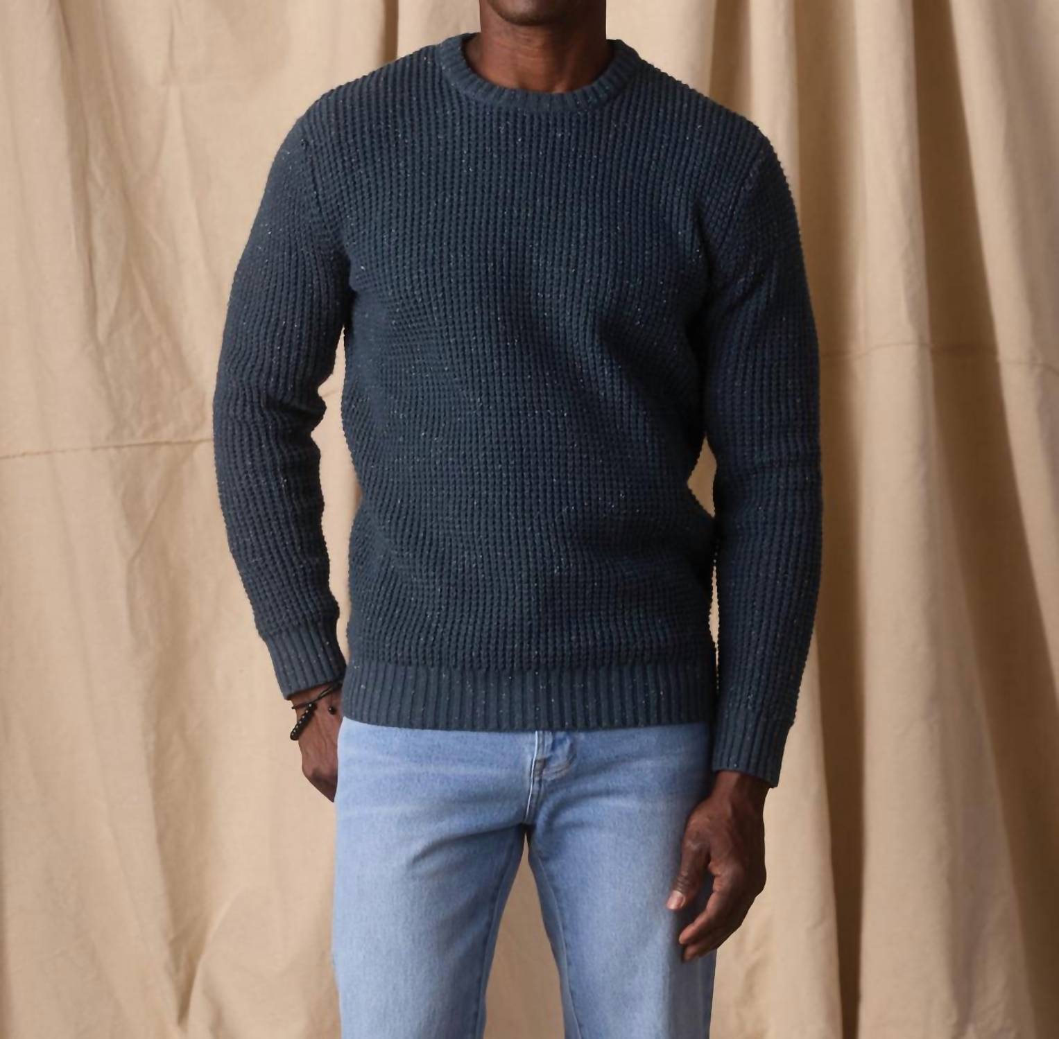 The Normal Brand Seawool Nep Crewneck Sweater in waterloo - men's sweater - detail view