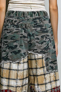 Pol - Asymmetrical Patchwork Buckle Back Detail Woven Pants