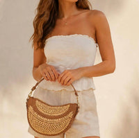 Bc Handbags - Women's Solstice Raffia Half Moon Convertible Bag