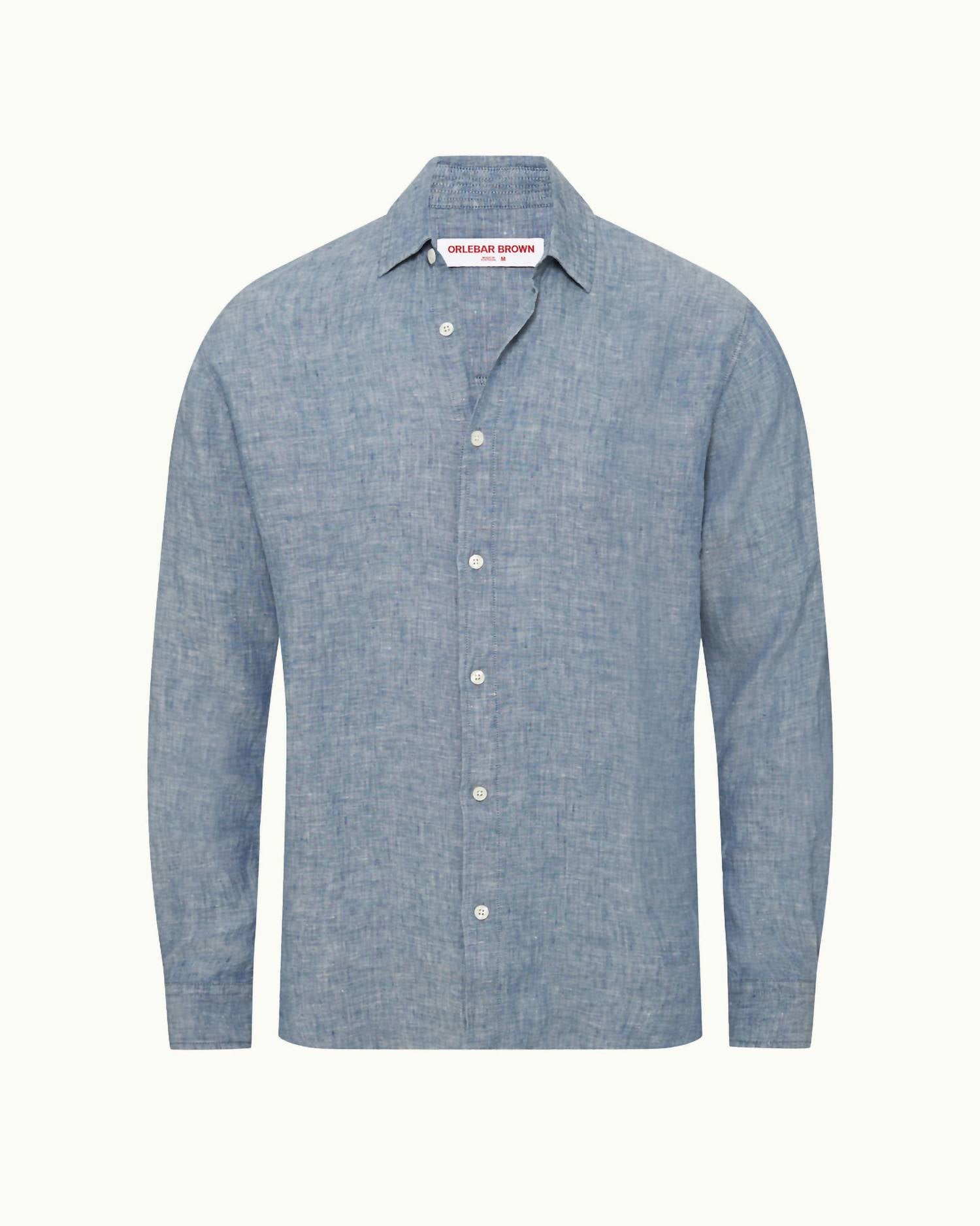 Orlebar Brown Justin Long Sleeve Button Up Shirt in light bergamo blue - men's shirt - view 4