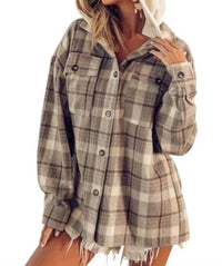 BiBi Hooded Flannel Jacket in mocha multi - women's jacket