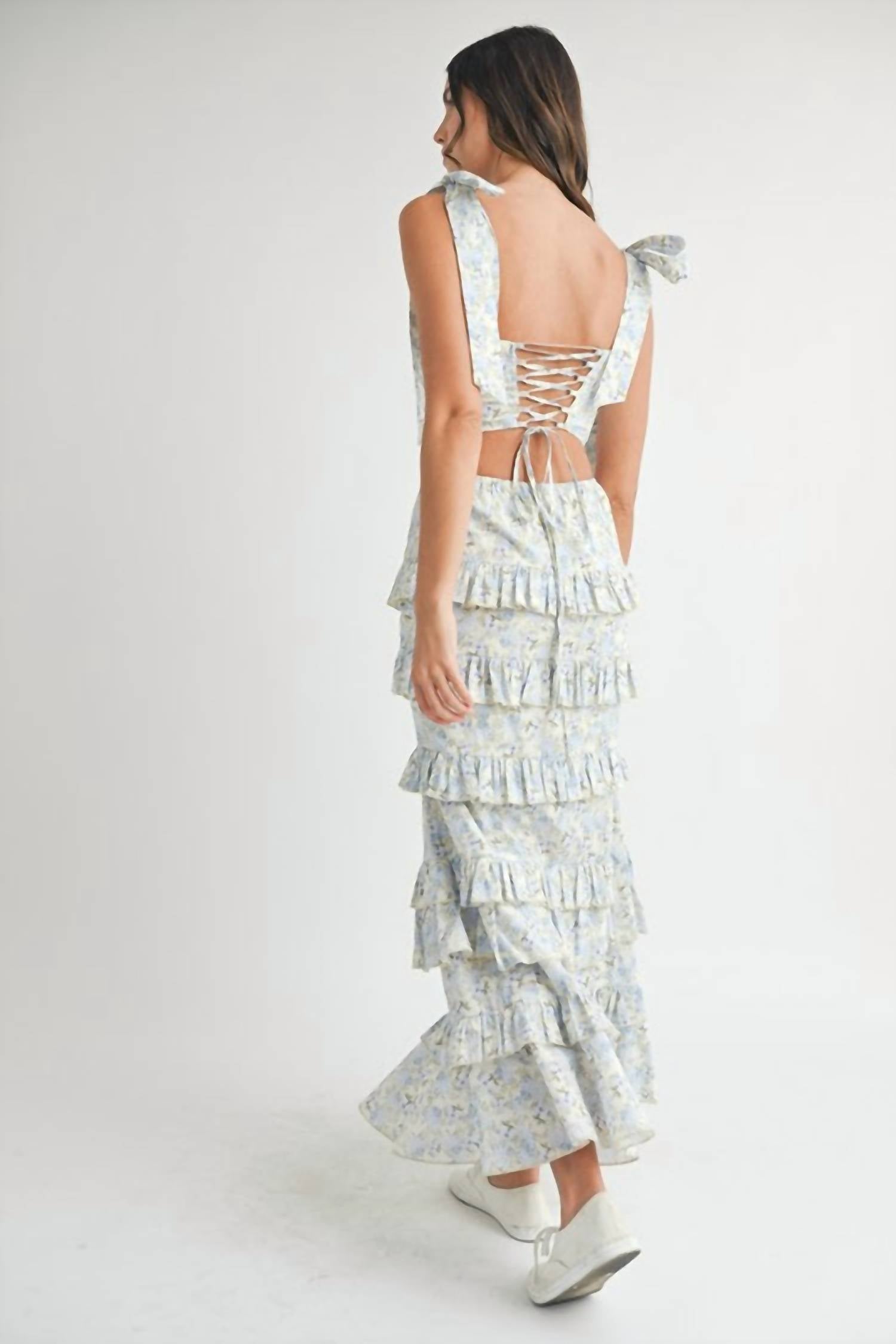 Mable - Lace Up Floral Top & Skirt Set