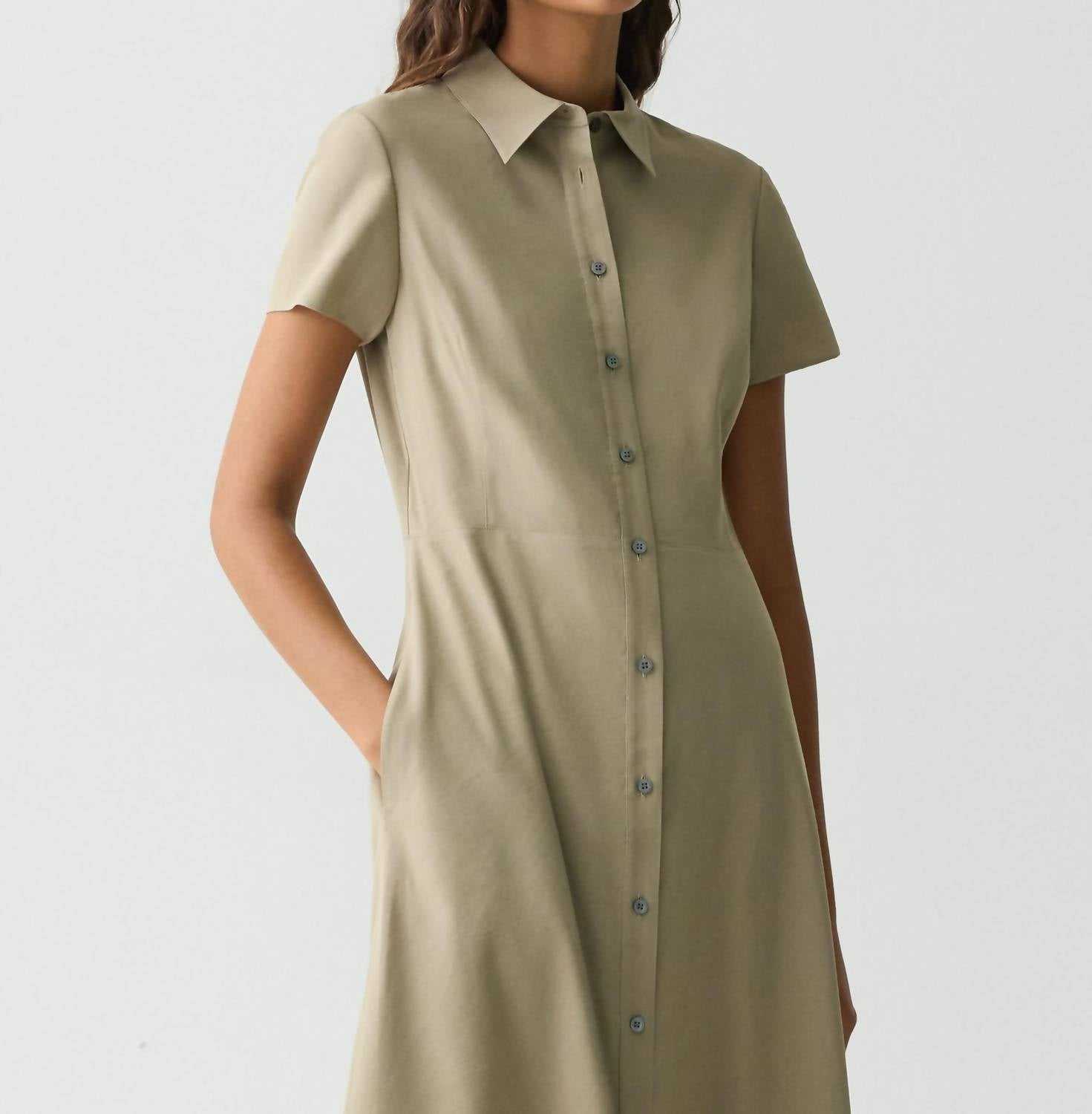 Theory - Short Sleeve Midi Shirt Dress