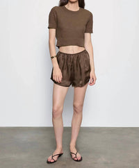 Enza Costa - Linen Open Knit Cropped Short Sleeve Sweater