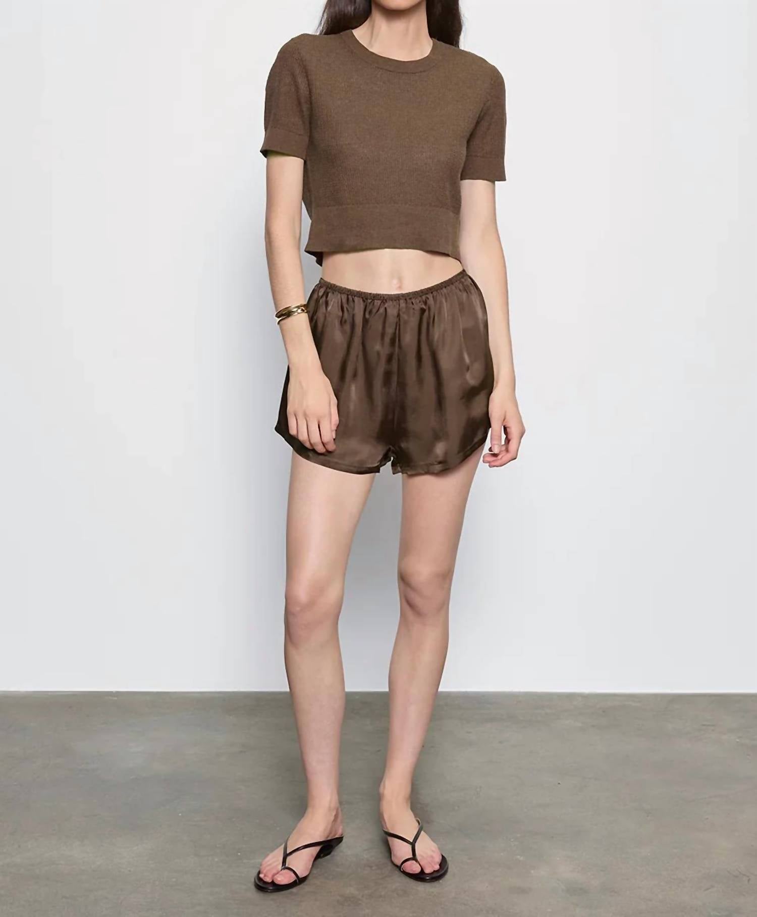Enza Costa - Linen Open Knit Cropped Short Sleeve Sweater