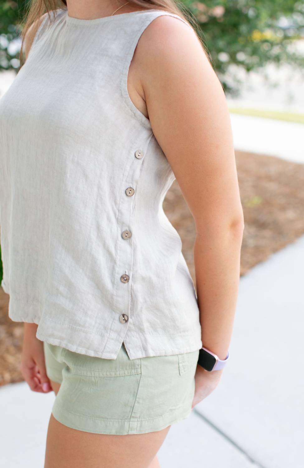 Charlie B - Women's Natural Sleeveless Linen Top