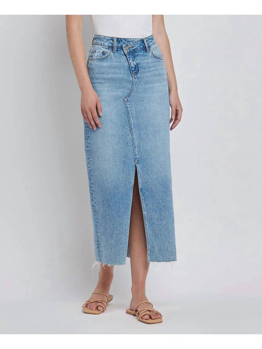 Vervet By Flying Monkey - Front Slit Maxi Midi Denim Skirt