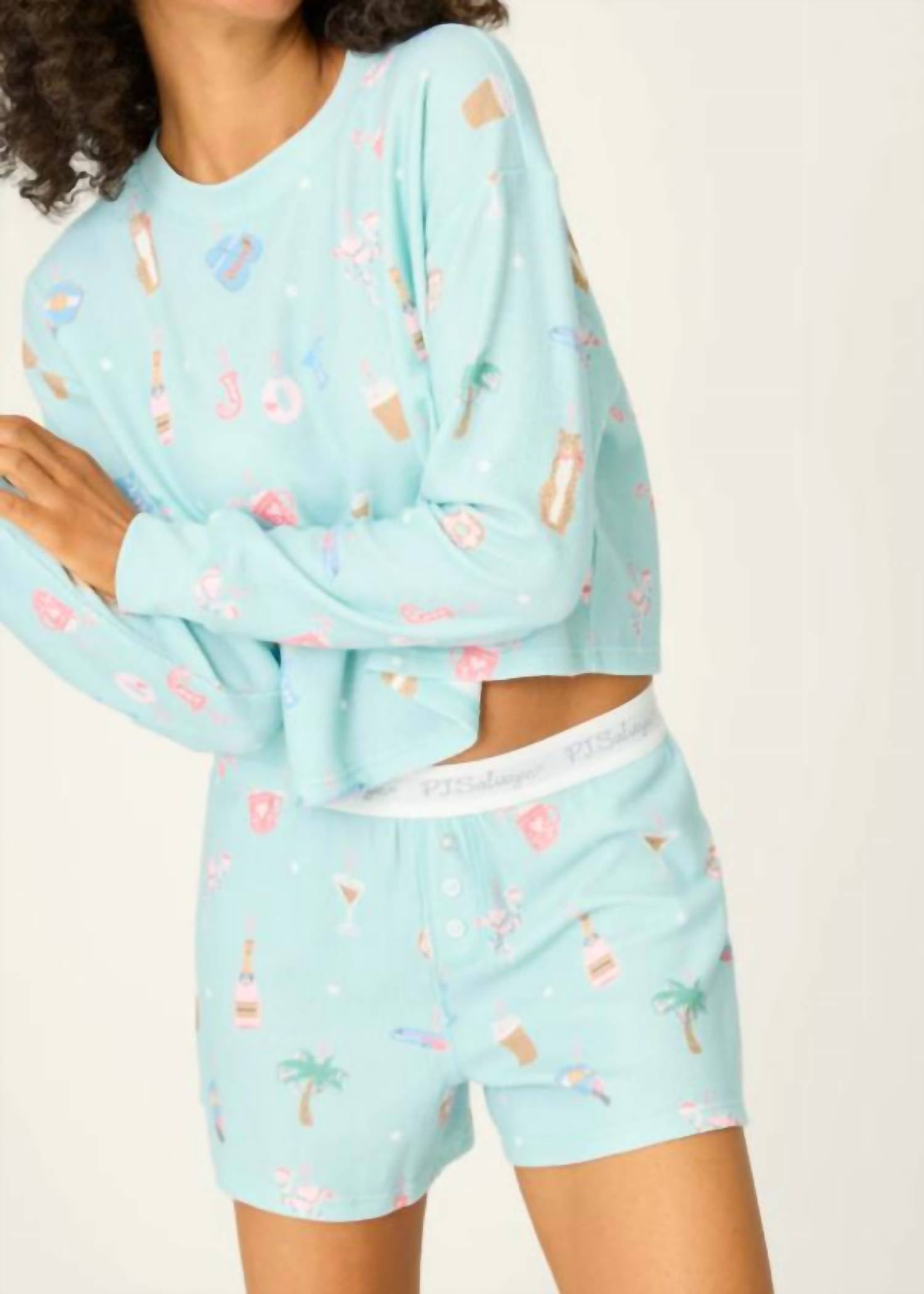 PJ Salvage Boyfriend Boxer Ornament Print Shorts Set in light mint - women's sleepwear - view 4