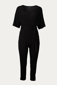 WRAP-EFFECT BELTED STRETCH-JERSEY JUMPSUIT