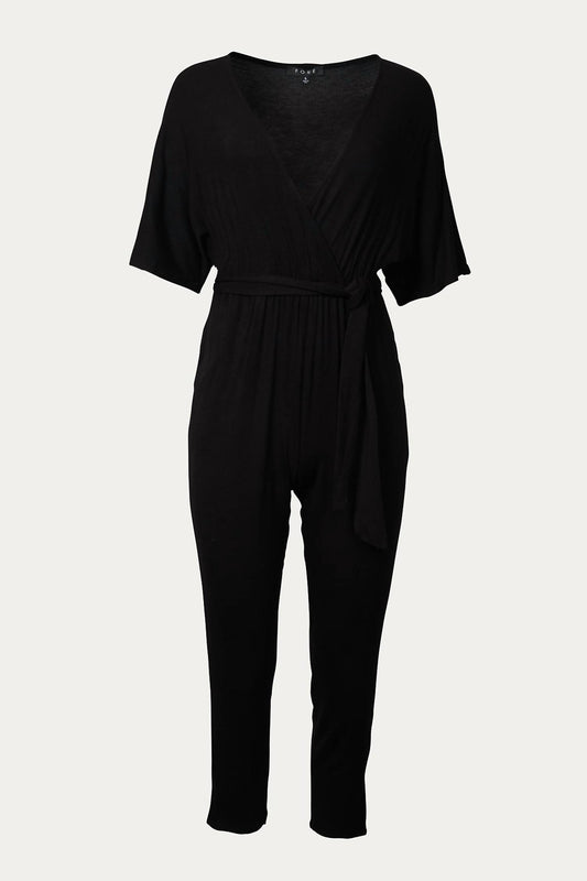 WRAP-EFFECT BELTED STRETCH-JERSEY JUMPSUIT