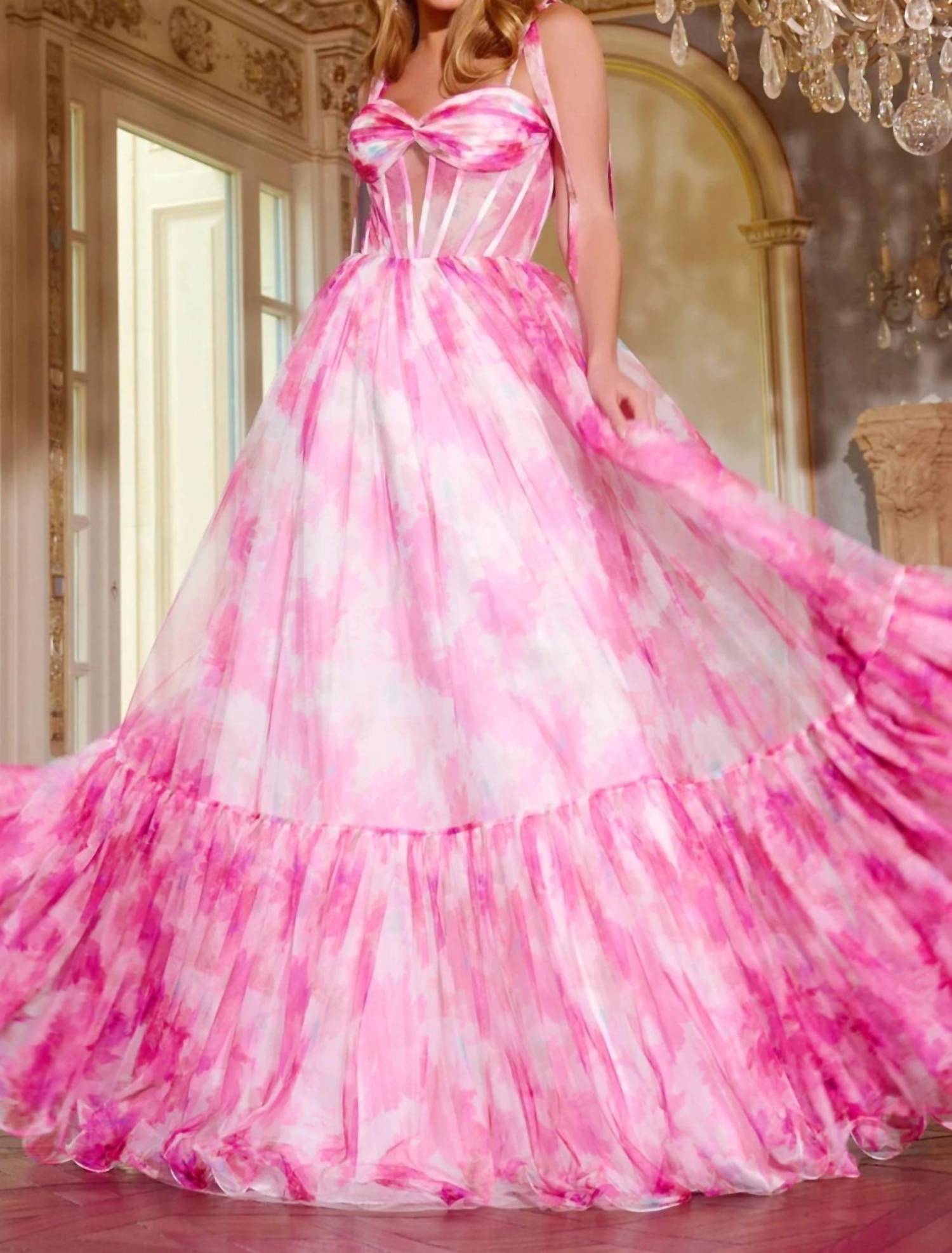 Jovani - Floral Print Corset Prom Dress