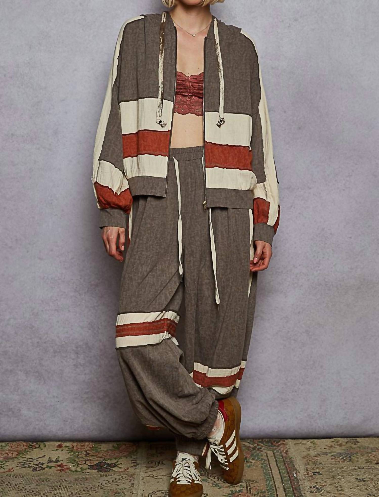 Pol - Patch Work Hoodie Jacket Jogger Set