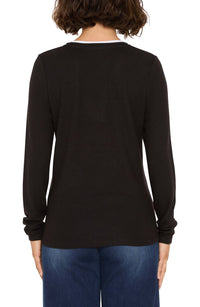 Nic + Zoe Cozy Double Layer Split Neck Top in black - women's long sleeve top - alternate view