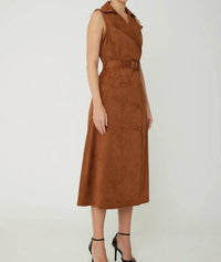 js71 Mae Ultra Suede Long Dress in cognac - women's dress - detail view