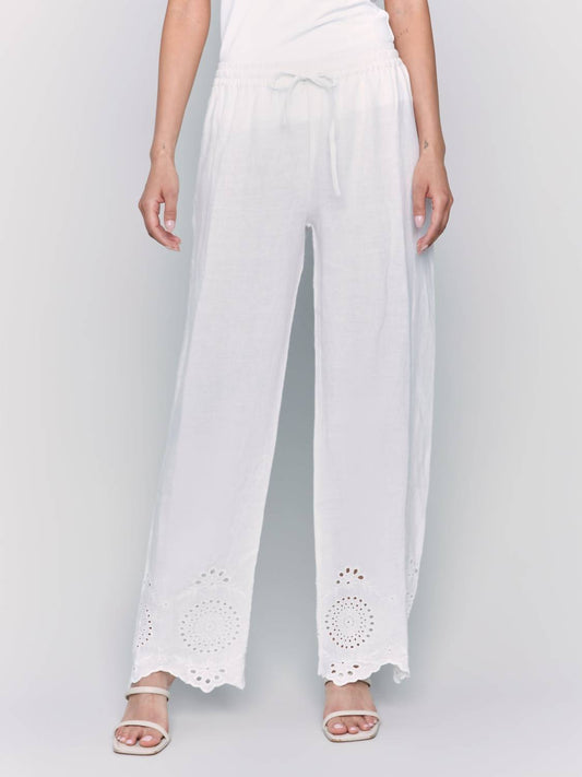 Charlie B - Pull-on Linen Pants With Eyelet Embroidery