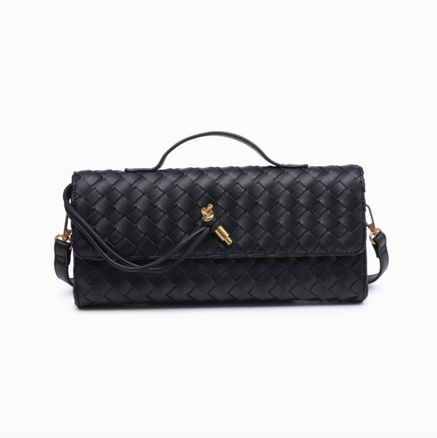 Urban Expressions Women's Top Handle Woven East West Clutch Crossbody Bag in black - women's bag - detail view