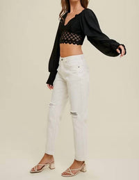 Wishlist - Scalloped Long Sleeve Cropped Top