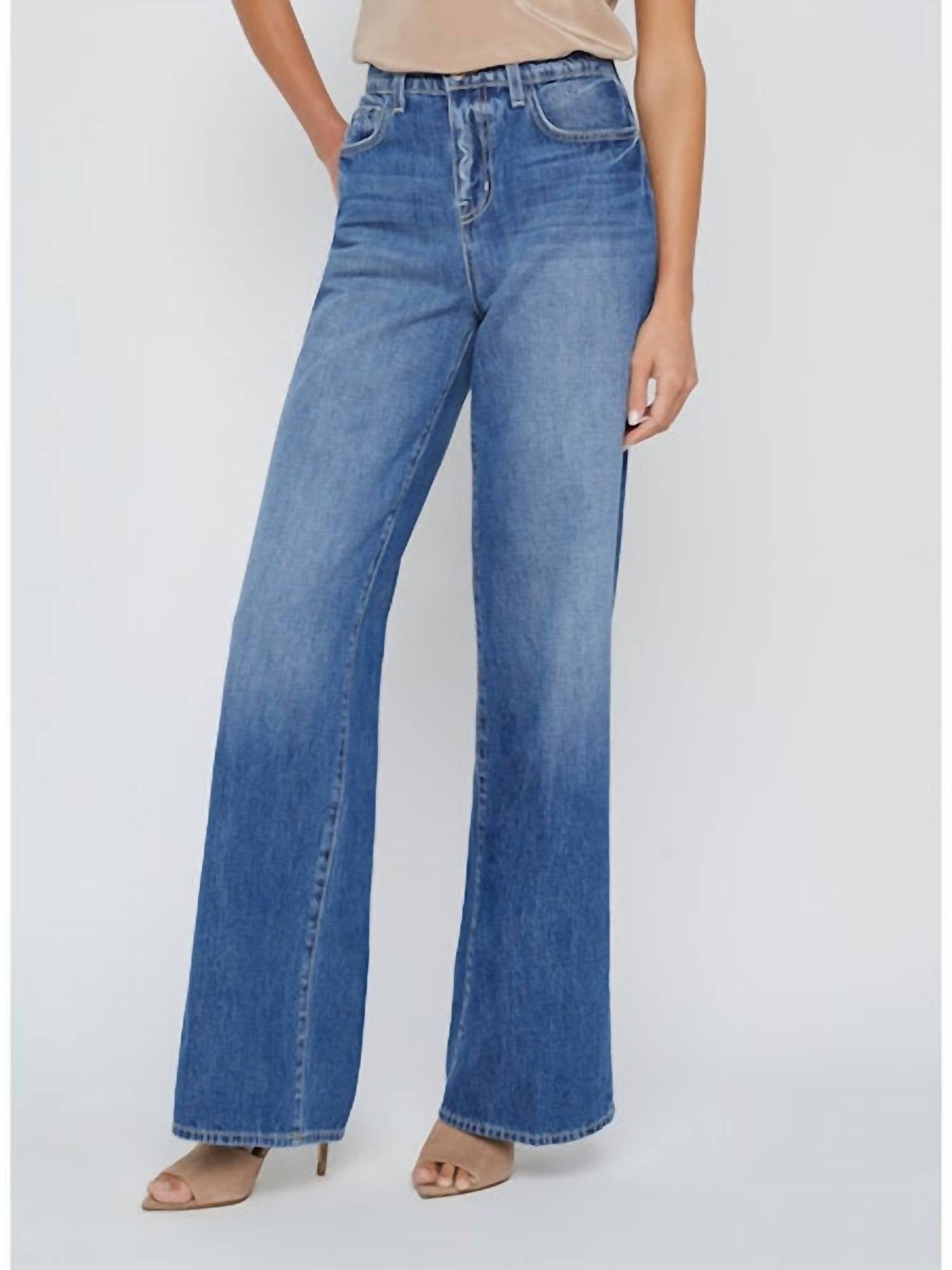 L'Agence Alicent High Rise Sneaker Flare Jeans in brentwood - women's jeans - detail view