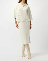 Joseph Ribkoff Shantyle Knit Boxy Pullover Sweater in white - women's t-shirt - detail view