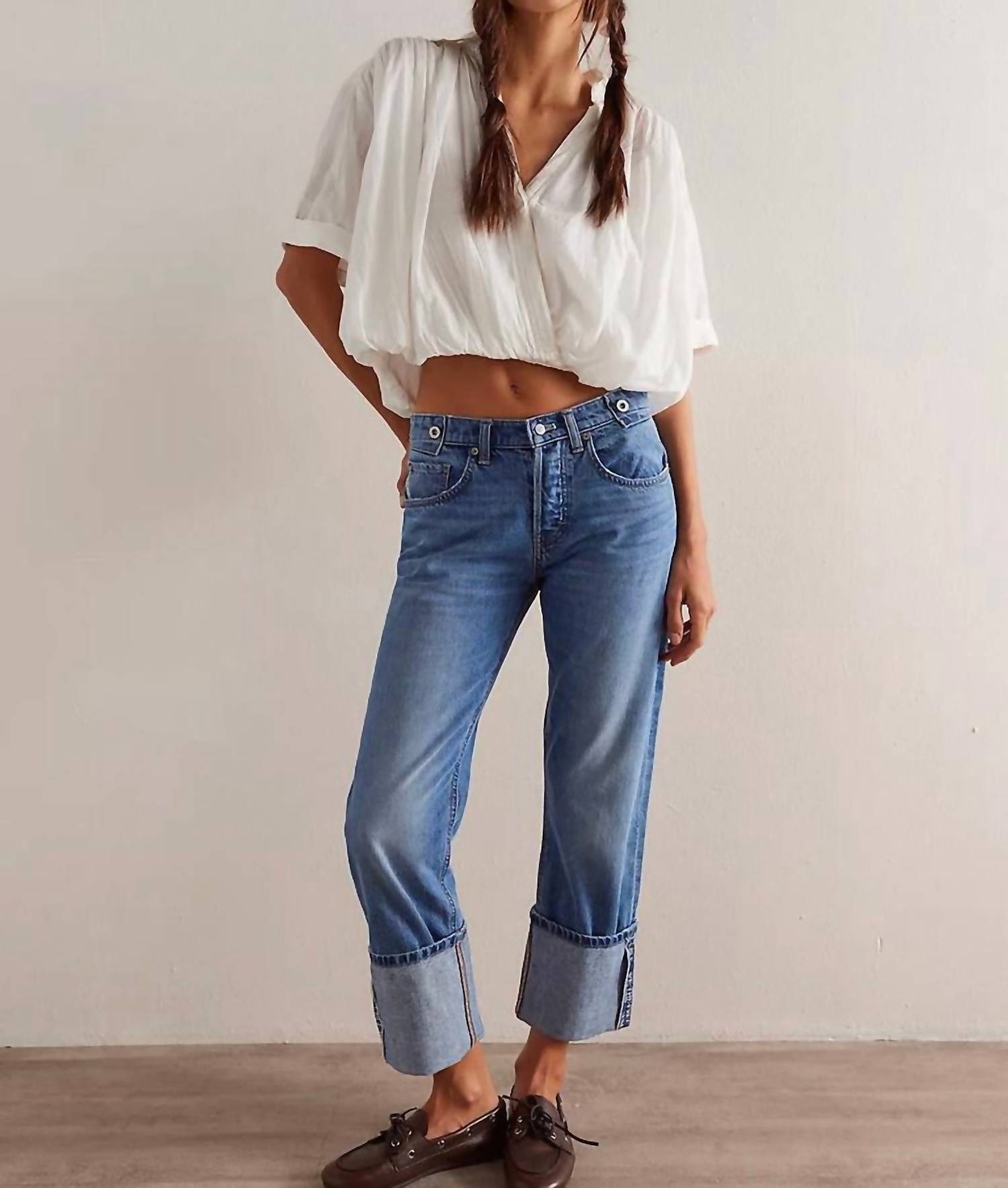 Free People Women's We The Free Slim Shade Selvedge Jeans in true blue - women's pants - view 4