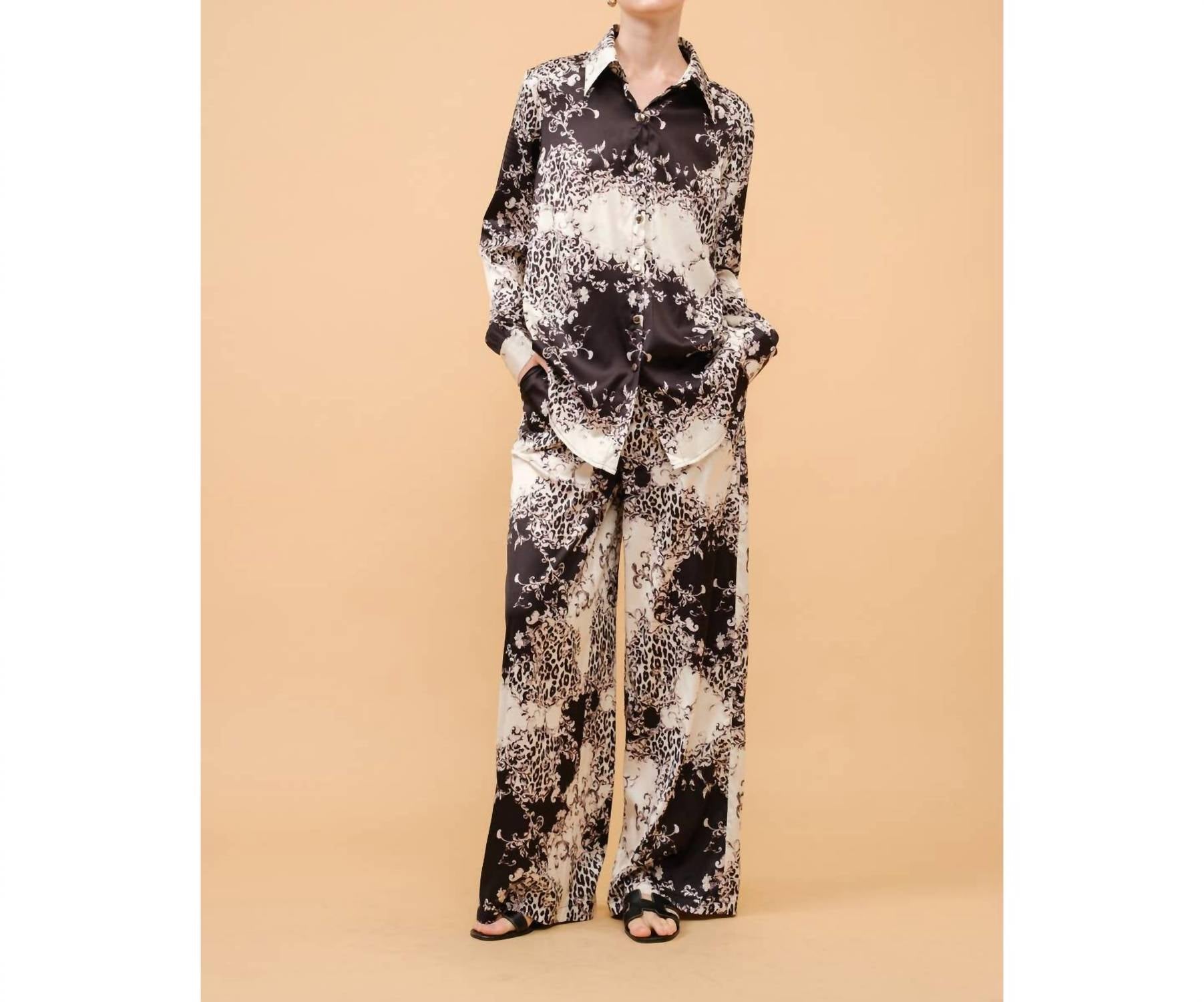 INA Fashion Long Sleeve Printed Blouse in black multi - women's blouse