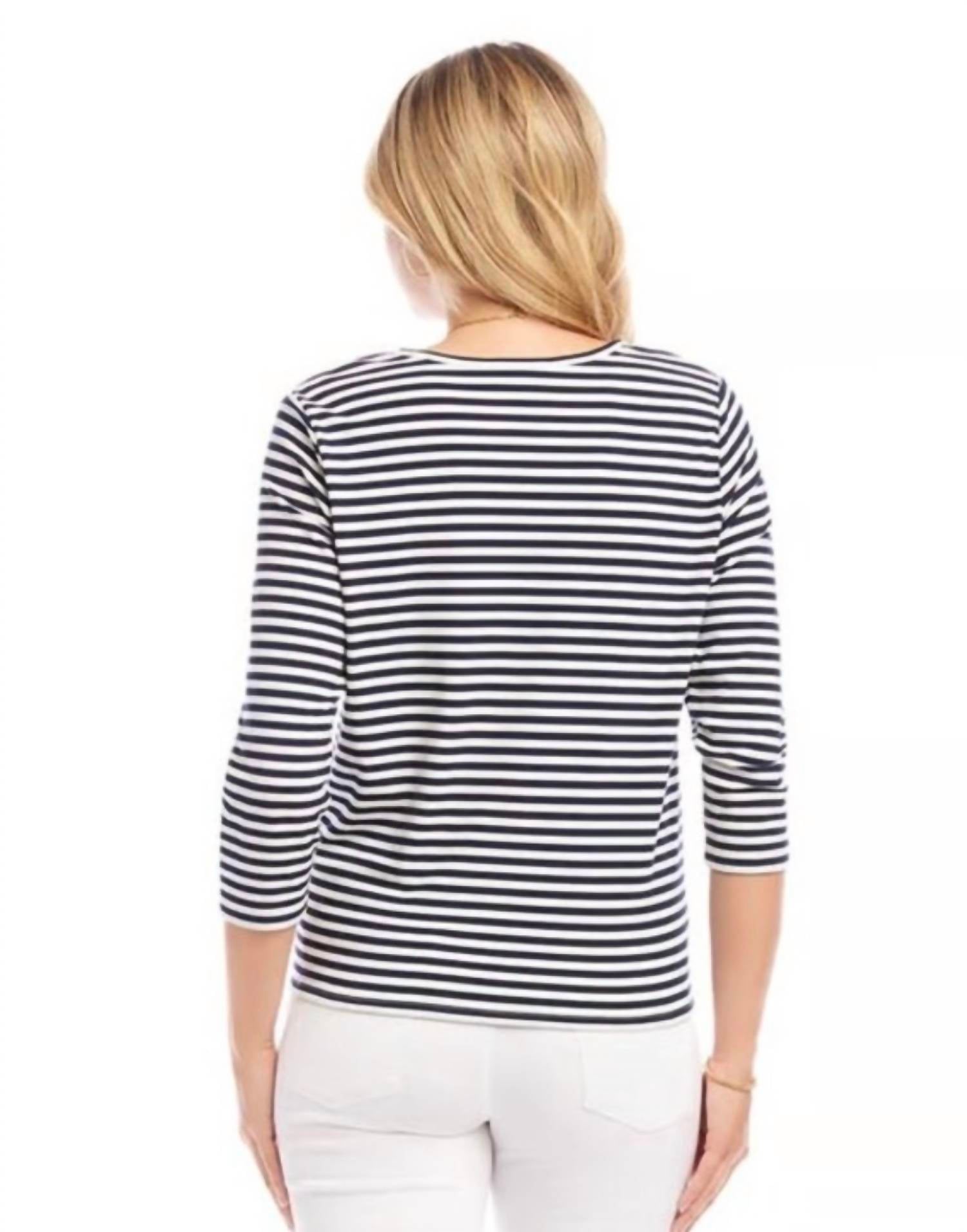 Karen Kane 3/4 SLEEVE TIE FRONT TOP in navy - women's blouse - alternate view