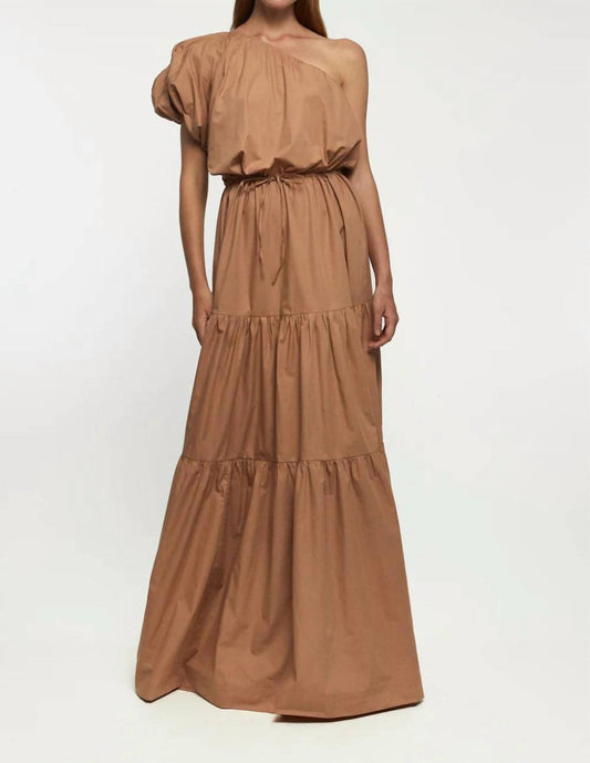 One Shoulder Puff Sleeve Maxi Dress