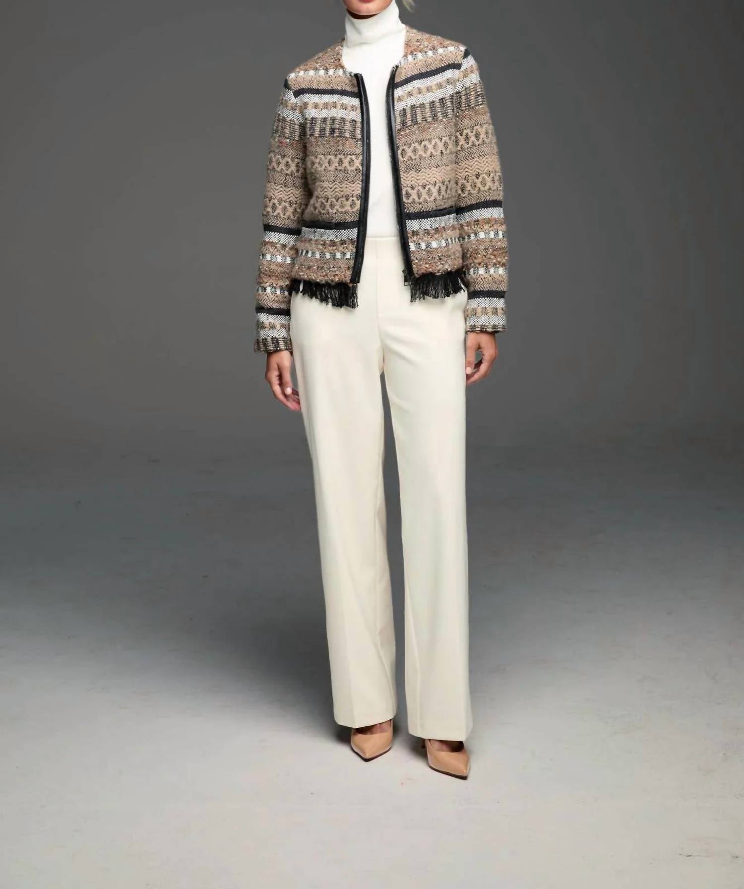 Nic + Zoe - Knit Weaving Trimmed Jacket