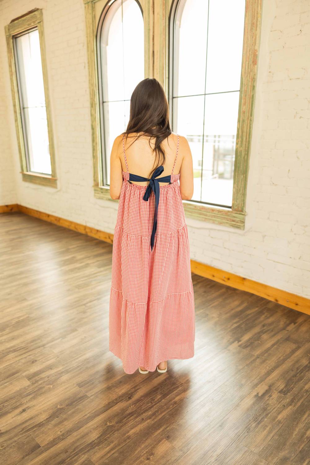 Peach Love - Brenda Gingham Maxi Dress