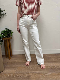 Mica Denim - High Rise Wide Leg Jeans With Raw Hem