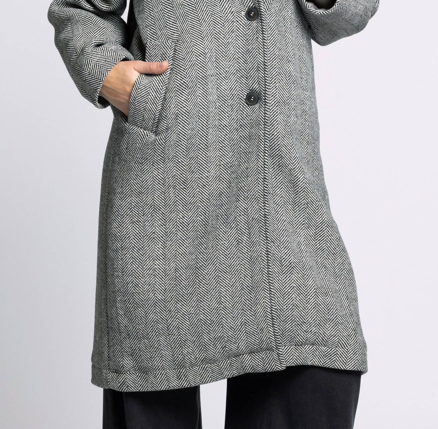 Thread & Supply Catalina Herringbone Coat in charcoal melange - women's jacket - detail view