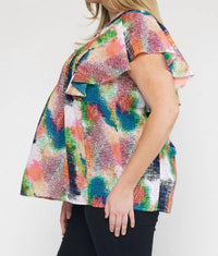 Entro - V-Neck Ruffle Sleeve Top