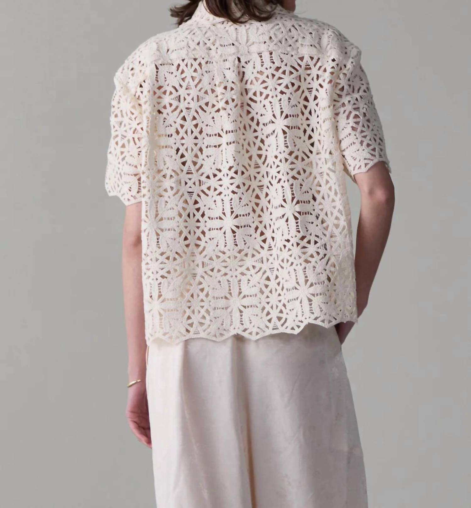 Caron Callahan April Button Down Shirt in ivory cotton lace - women's shirt - detail view