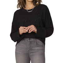 Democracy Rhinestone Detail Hi-low Petite Knit Top in black - women's long sleeve top