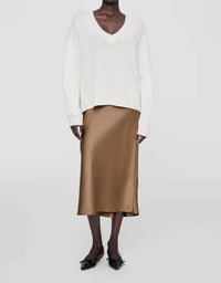 ANINE BING Bar Silk Skirt in sepia - women's skirt - detail view
