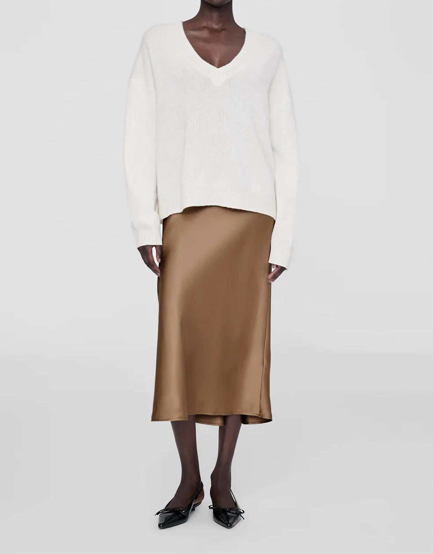 ANINE BING Bar Silk Skirt in sepia - women's skirt - detail view
