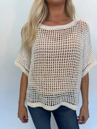 Romi The Brand Azure Crochet Classic Top in white - women's t-shirt - detail view