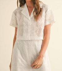 MIOU MUSE Lucy Eyelet Detail Blouse in white - women's blouse