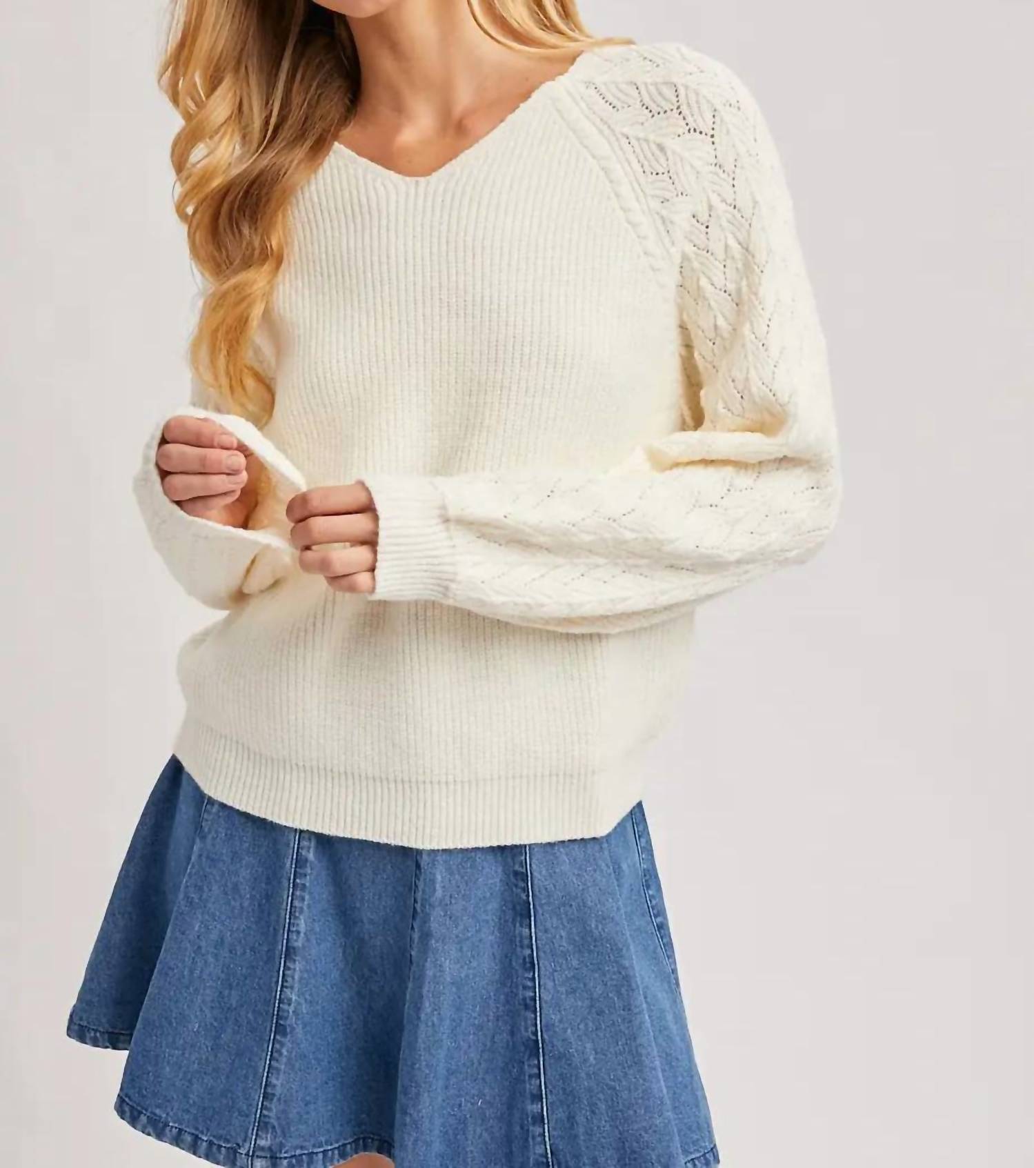 BluIvy V-Neck Ribbed Knit Sweater in white - women's sweater