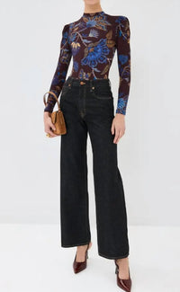 FARM RIO EMBROIDERED GARDEN BODYSUIT in brown - women's shirt - detail view