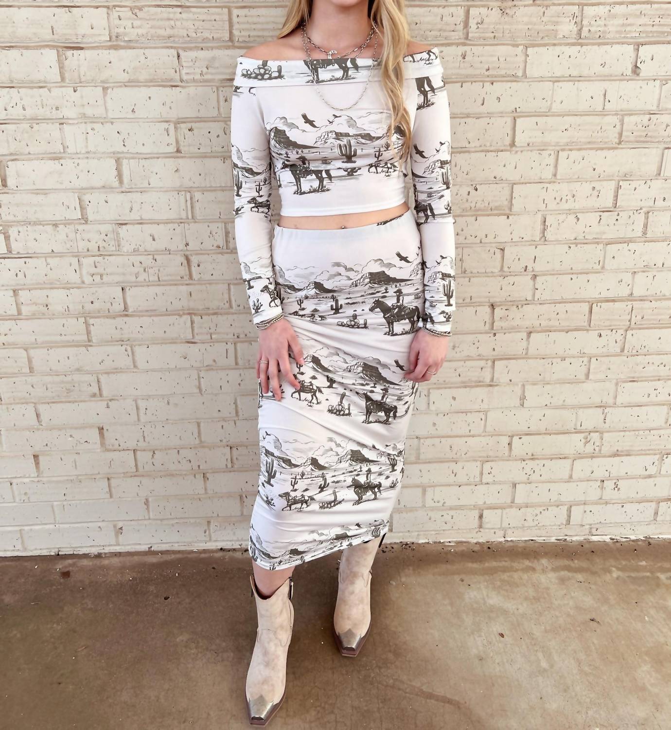 L&B Creations - Western Desert Top And Midi Skirt Set