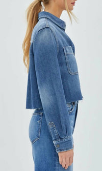 Hidden - Hidden Medium Dark Denim Cropped Shirt Jacket