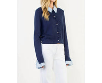 Thml - Pearl Button Mixed Media Collared Knit Top