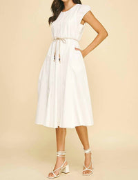 Pinch - Stitch Detailed Midi Dress With Shell Accent Belt