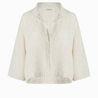 iKiKIZ Women’s Crinkle Long Sleeve Top in off white - women's shirt