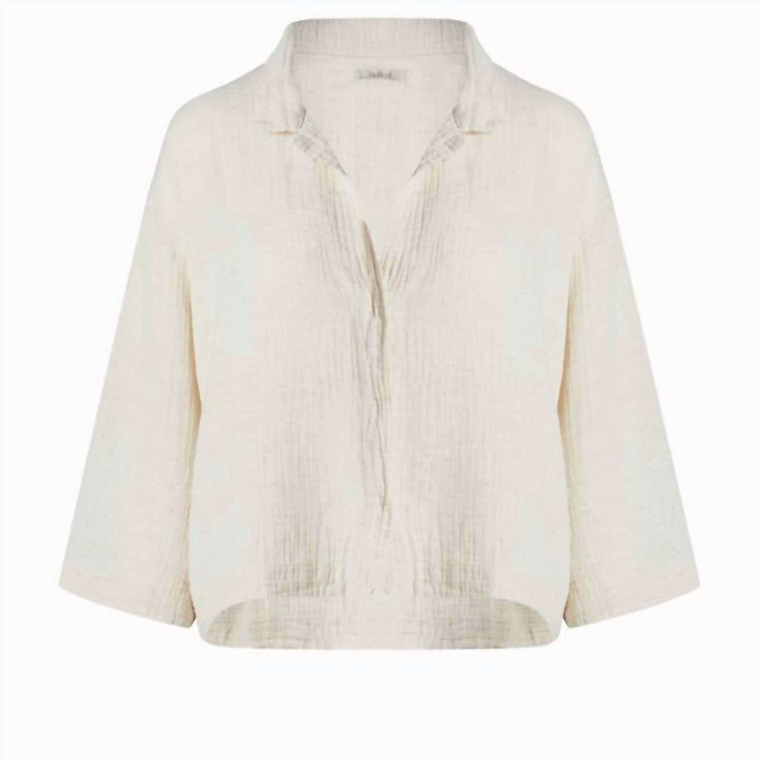 iKiKIZ Women’s Crinkle Long Sleeve Top in off white - women's shirt