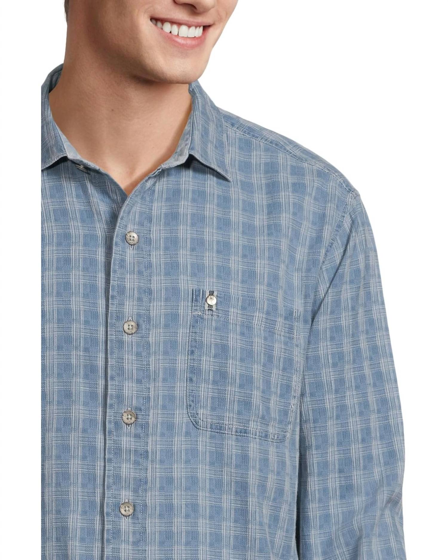 TOMMY BAHAMA Lopez Island Check Button Front Shirt in light indigo - men's shirt - view 4
