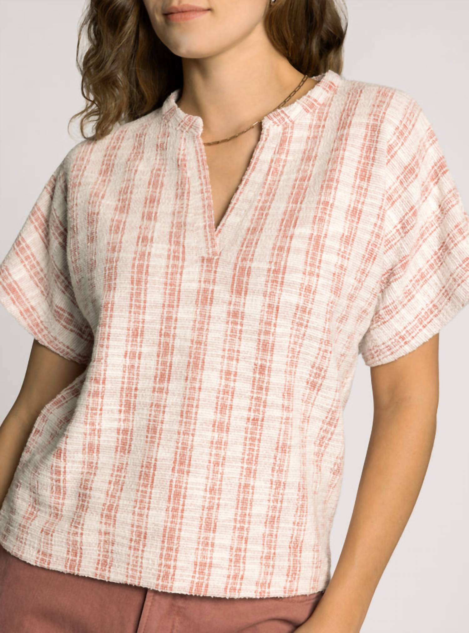 Thread & Supply Zaria Top in coral rose - women's blouse - detail view